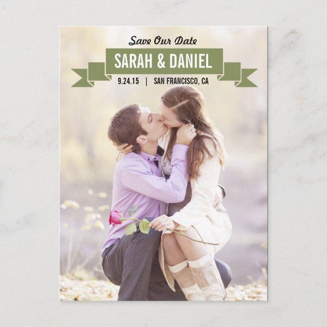 Carte Postale Faire-part Charming Ribbon Save the Date - Green (Devant)