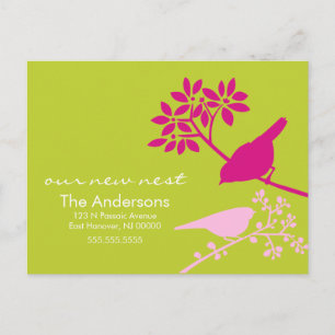 Carte Postale Faire-part Chartreuse et Fuchsia Birds Moving Annonces