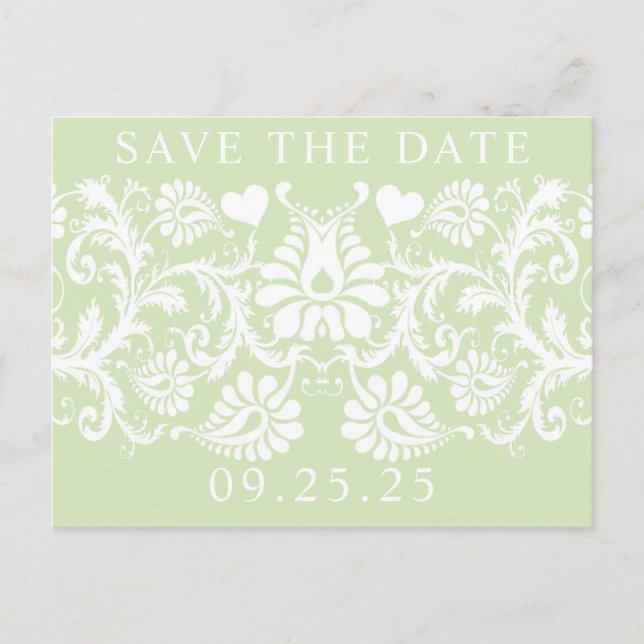 Carte Postale Faire-part Chartreuse Funky Damask Enregistrer la date (Devant)
