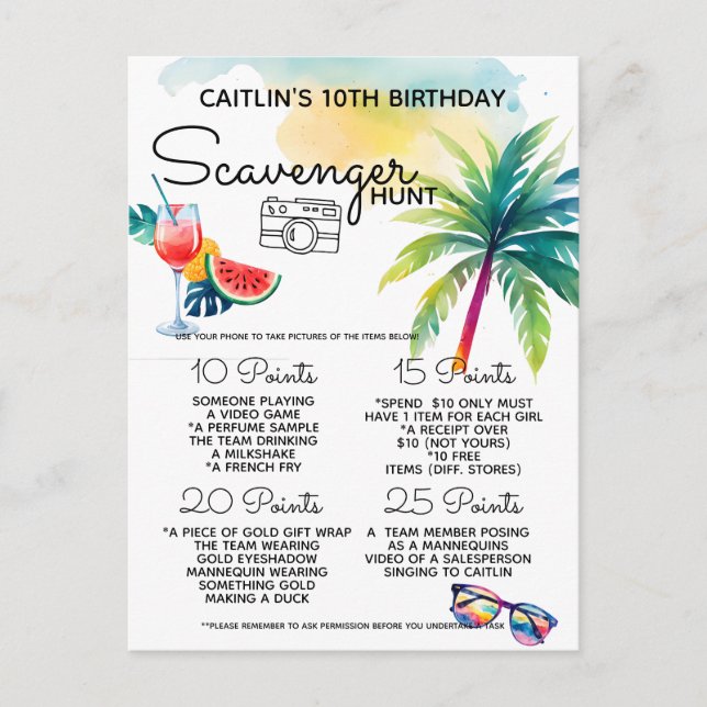 Carte Postale Faire-part Chasse au trésor de Plage de mer (Devant)