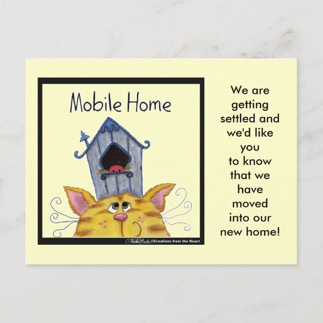 Carte Postale Faire-part Chat et Oiseau Maison Mobile Home (Devant)