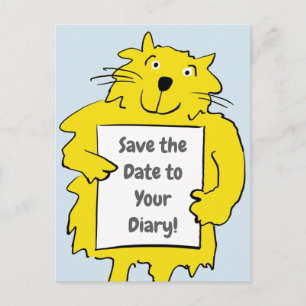 Carte Postale Faire-part Chat tenant un panneau avec Sauvegarder la date da