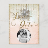 Château de conte de fées à paillettes dorées Photo