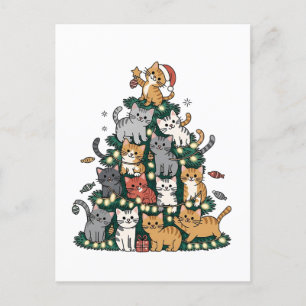 Carte Postale Faire-part Chaton drôle arbre de Noël chat animal familier am