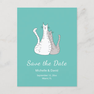 Carte Postale Faire-part Chats branchés dessin mariage Enregistrer la date