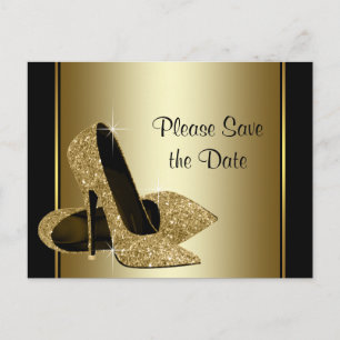 Carte Postale Faire-part Chaussure à talon haut noir et or Save The Date