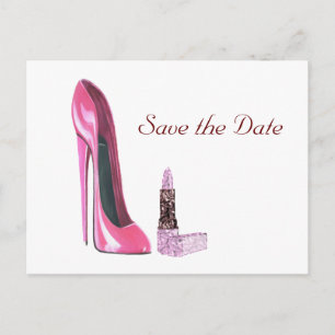 Carte Postale Faire-part Chaussure Stiletto Rose et Art Lipstick