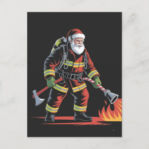 Carte Postale Faire-part Chemise de Noël de pompier XMas Funny Père Noël