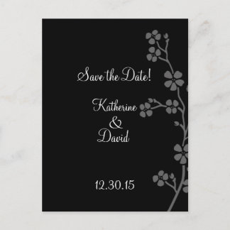 Carte Postale Faire-part Cherry Blossom Argent/Noir Enregistrer la date Car