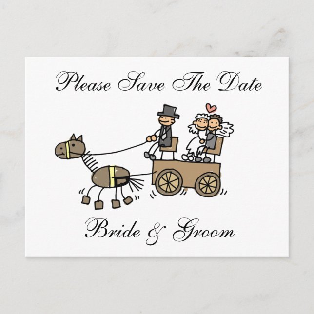 Carte Postale Faire-part Cheval mariage Et Transport Enregistrer La Date (Devant)