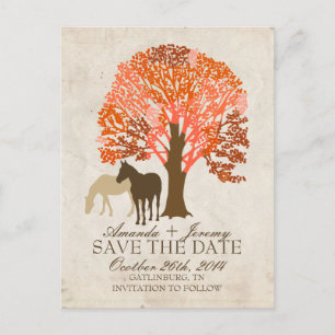 Carte Postale Faire-part Chevaux orange et marron d'automne Enregistrez la 