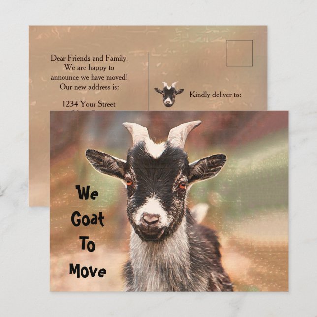 Carte Postale Faire-part Chèvre mignonne Déménagement Nouvelle adresse (Devant / Derrière)