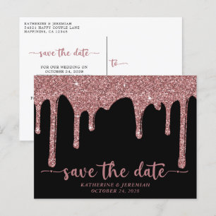 Carte Postale Faire-part Chic Black Rose Gold Parties scintillant Drives En
