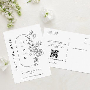 Carte Postale Faire-part Chic Black & White Blossoms Mariage Enregistrer la