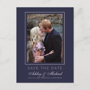 Carte Postale Faire-part Chic Bleu foncé Rose Enregistrer la date Photo de