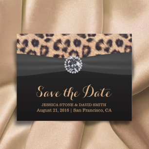 Carte Postale Faire-part Chic Bright Diamond Leopard Wedding Enregistrer la