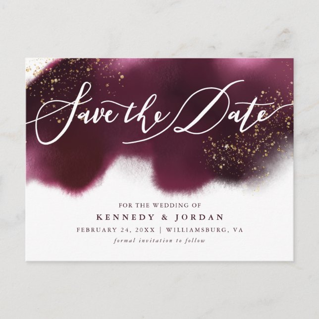 Carte Postale Faire-part Chic Burgundy Gold Parties scintillant Mariage Enr (Devant)