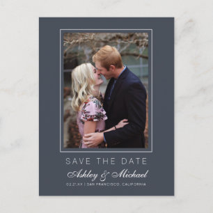Carte Postale Faire-part Chic Charcoal Blue Enregistrer la date Fiançailles