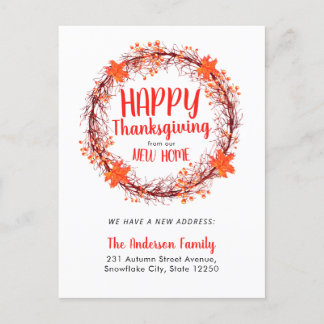 Carte Postale Faire-part Chic Fall Wreath Bon thanksgiving Holiday Moving