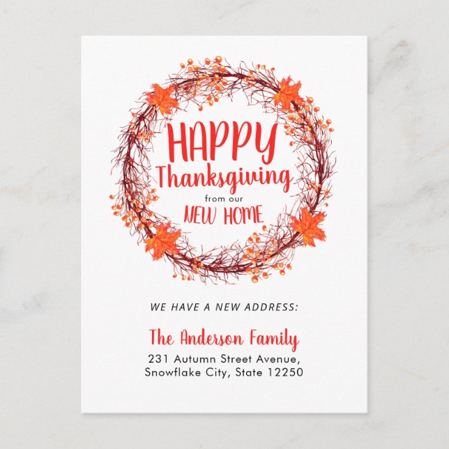 Carte Postale Faire-part Chic Fall Wreath Bon thanksgiving Holiday Moving (Devant)