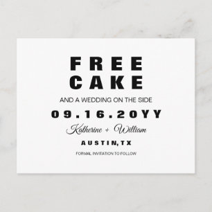 Carte Postale Faire-part Chic Funny Free Cake Wedding Sauvez la date