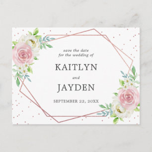 Carte Postale Faire-part Chic Géométrique Rose Or Foil Floral Enregistrer L