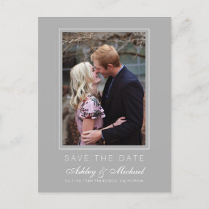 Carte Postale Faire-part Chic Grey Enregistrer la date Fiançailles Photo