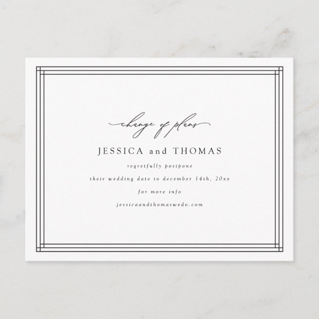 Carte Postale Faire-part Chic Report de mariage Changement de date (Devant)