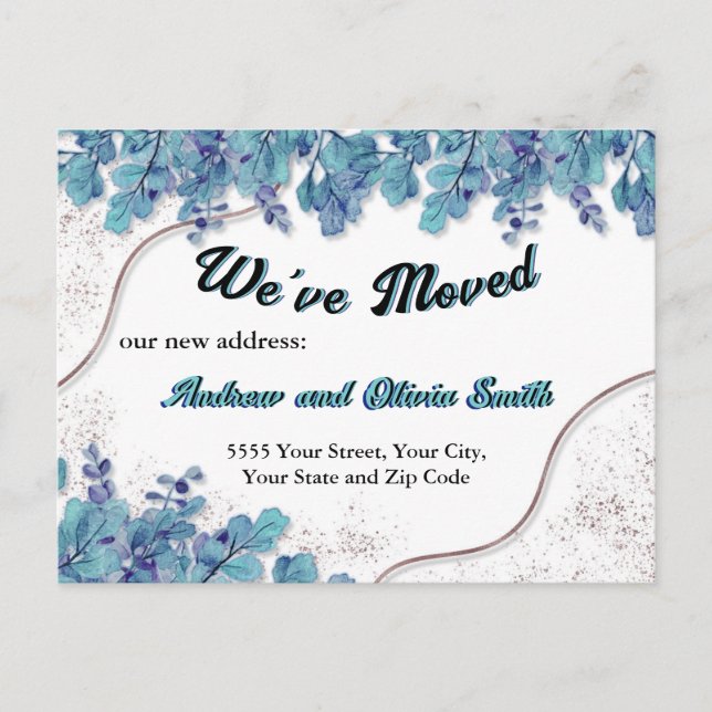 Carte Postale Faire-part Chic Rose Gold-Blue Eucalyptus (Devant)