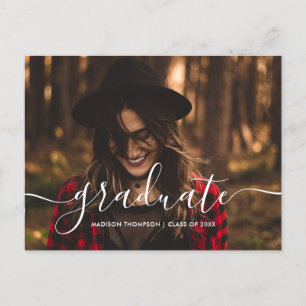 Carte Postale Faire-part Chic Script Calligraphie Graduation Photo
