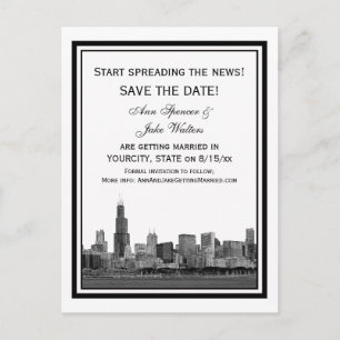 Carte Postale Faire-part Chicago Skyline Gravé Cadre Save the Date