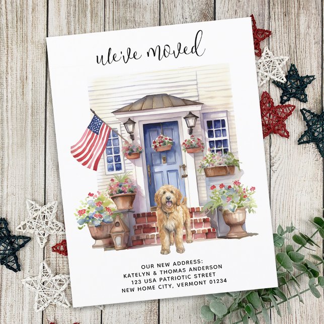 Carte Postale Faire-part Chien personnalisé patriotique Golden Doodle démén (Créateur téléchargé)