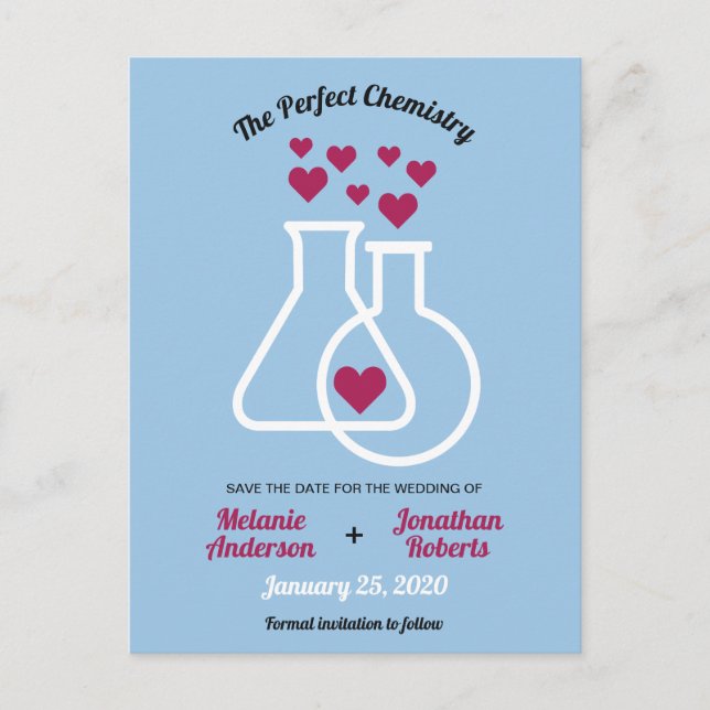Carte Postale Faire-part Chimie Moderne Mariage Coeur Enregistrer La Date (Devant)