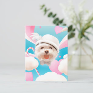 Carte Postale Faire-part Chiots aux rêves célestes : Bichon souriant avec c