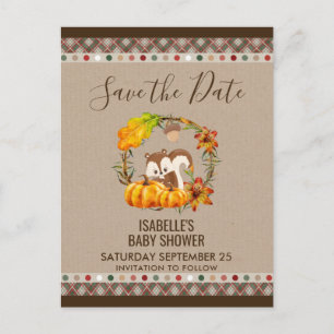 Carte Postale Faire-part Chipmunk et Citrouille Automne Rustique STD