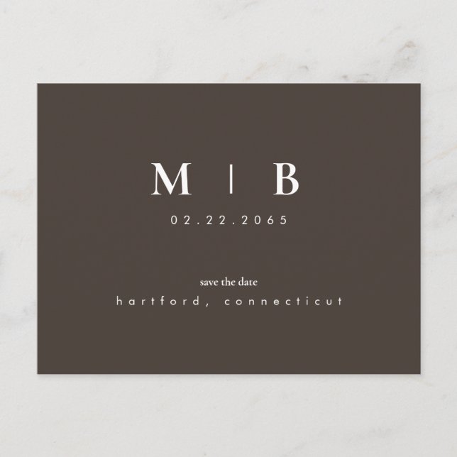 Carte Postale Faire-part Chocolat moderne Brown Monogramme Mariage Date de  (Devant)