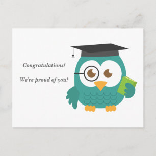 Carte Postale Faire-part Chouette Bleue Mignonne pour la Remise des Diplôme