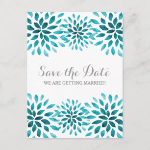 Carte Postale Faire-part Chrysanthème aquarelle sarcelle Save the Date
