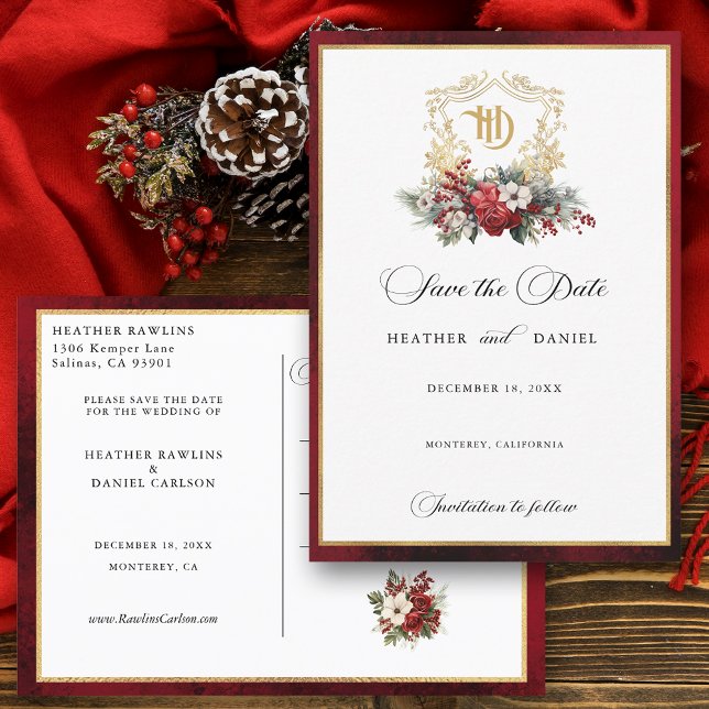 Carte Postale Faire-part Cimier de Noël Monogramme Mariage Enregistrer la d (Créateur téléchargé)