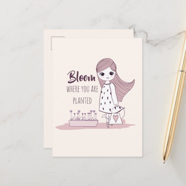 Carte Postale Faire-part Citation Motivationnelle "Bloom Where You Are Plan (Devant/Arrière en situation)