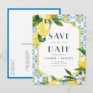 Carte Postale Faire-part Citron et carreaux marocains QR Code Enregistrer l