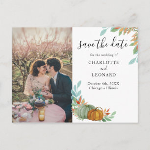 Carte Postale Faire-part Citrouille Mariage d'automne enregistrer la photo 