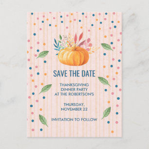 Carte Postale Faire-part Citrouille orange sur Pink et Gold Stripes STD