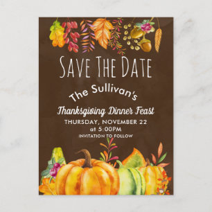 Carte Postale Faire-part Citrouilles de récolte et frontière de feuillage d