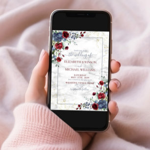 Carte Postale Faire-part Clair bleu Bourgogne Floral Mariage