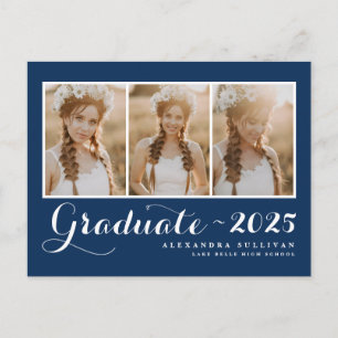 Carte Postale Faire-part Classe Bleue Marine de 2024 Collage photo Graduati