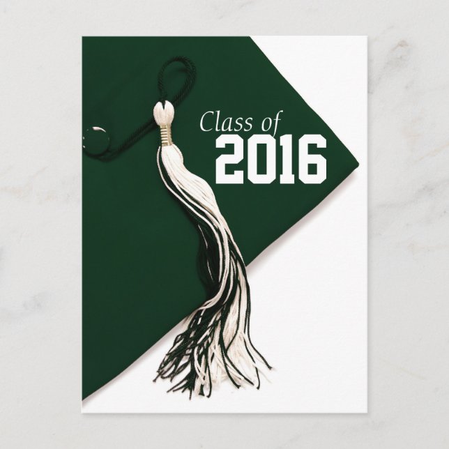 Carte Postale Faire-part Classe de 2016 Green Casquette Graduation Postcard (Devant)