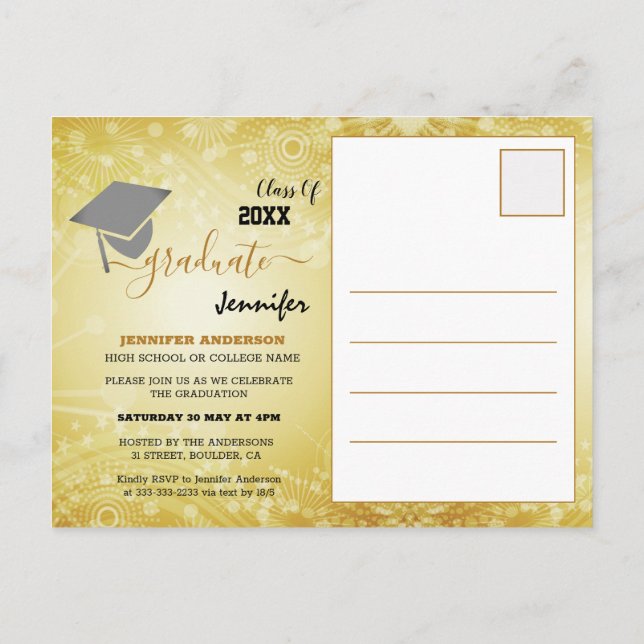 Carte Postale Faire-part Classe Élégante de 20XX, Photo, Remise des diplôme (Dos)