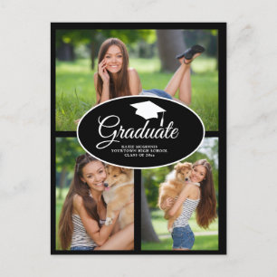 Carte Postale Faire-part Classe photo Black White Graduation 2024