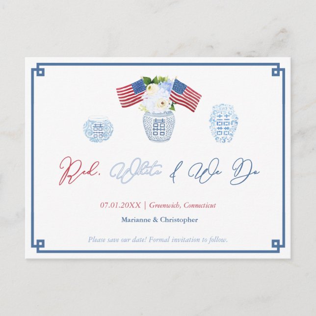 Carte Postale Faire-part Classic All American Red White Nous Sauvegardons L (Devant)